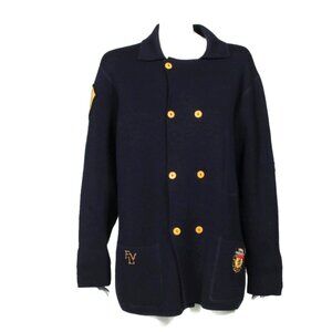 Francois Le Villec Blue Double Breasted Coatigan Cardigan Sweater Woens XL /430